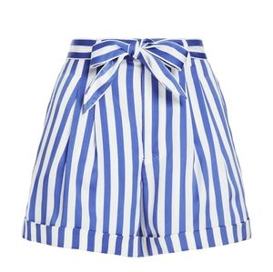 NWT PoLo RL blue white stripe cuffed tie waist satiny shorts 10